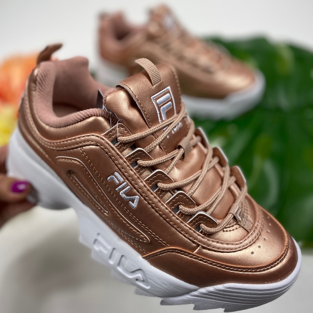 FILA disruptor II metallic rose gold white 7.5 8.5
